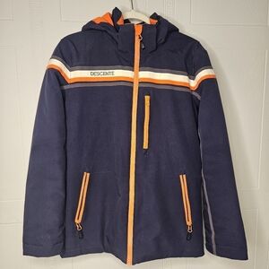 Descente Navy Detachable Hood Softshell Zip Jacket Junior 14 Ski Hike EUC